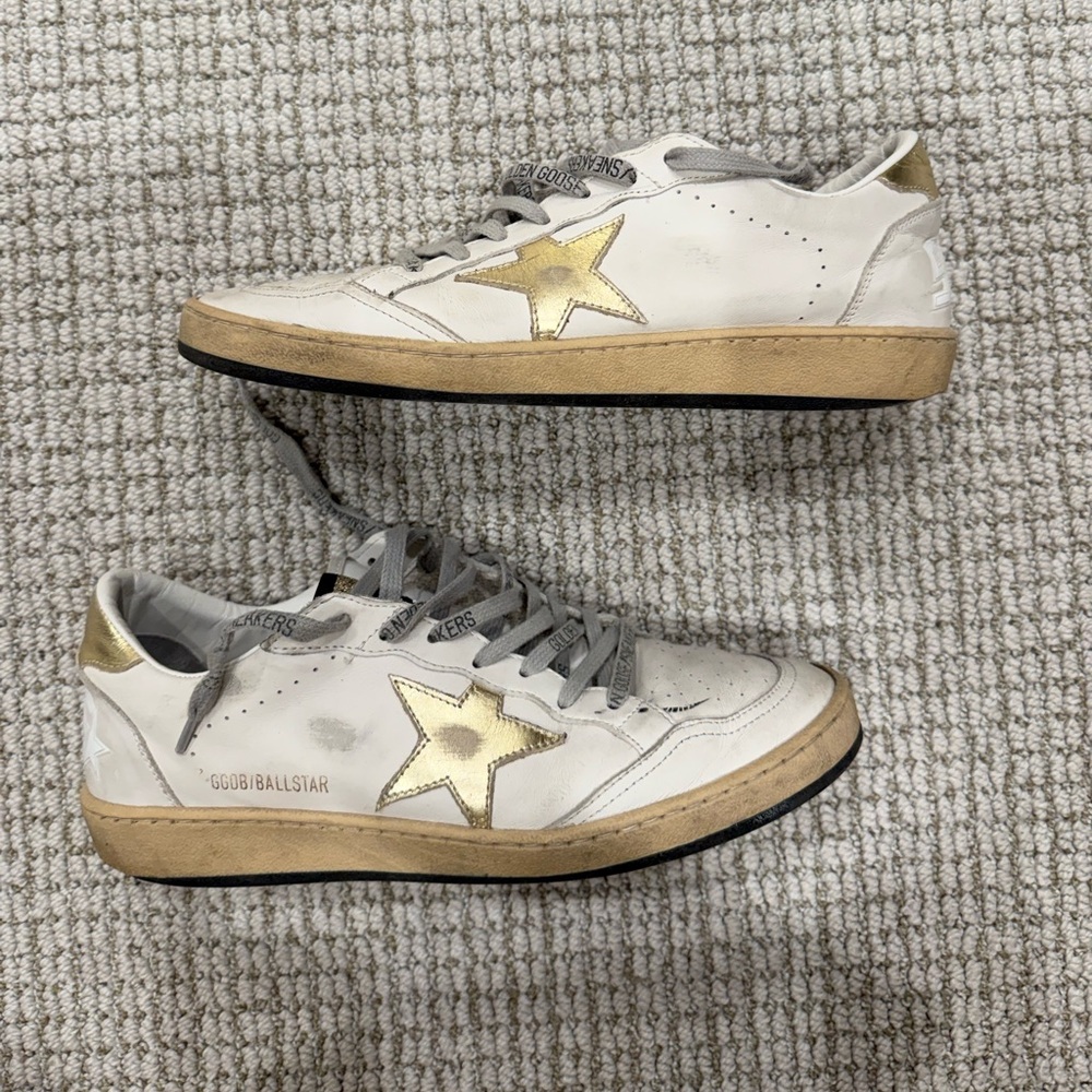 Golden Goose Ball Star Cream and Gold Star Sneakers